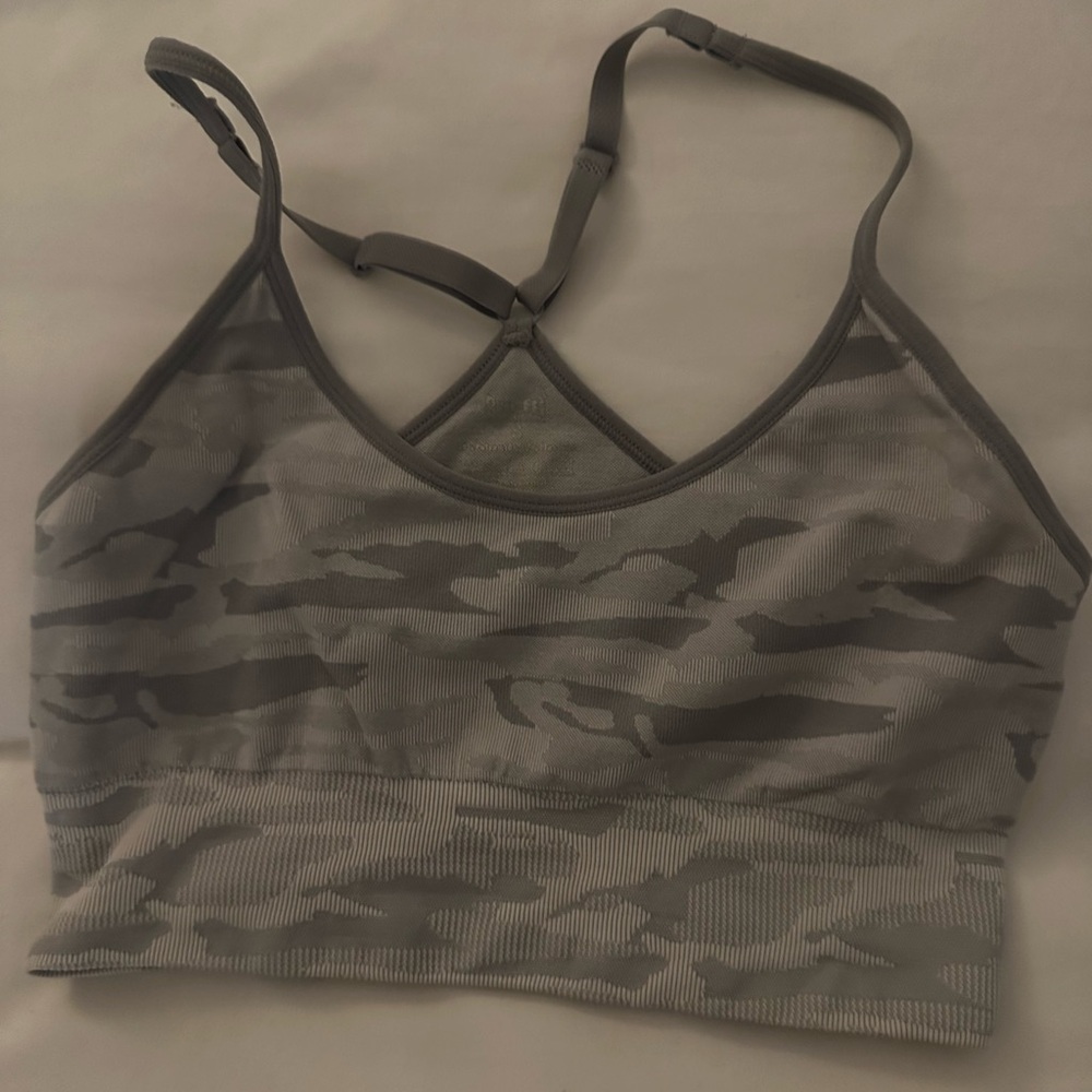 Gray army print unpadded sports bra